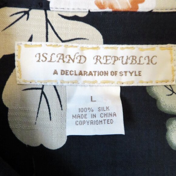 Island Republic 100% Silk Short Sleeve Button Down Hawaiian Black Floral Large - Picture 3 of 9
